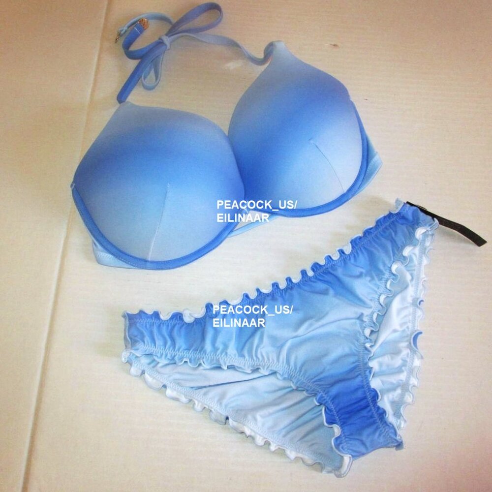 34C/S VICTORIA SECRET SWIM Bombshell Push Up Top Bikini Set +2 Cup Ruffle Cheeky